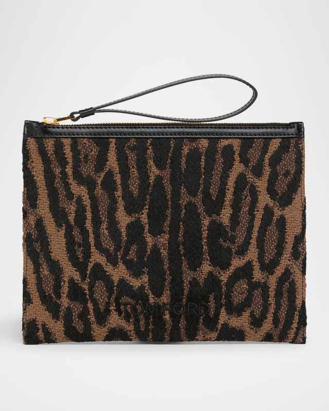 Wristlet Pouch Bag in Jacquard and Calf Leather